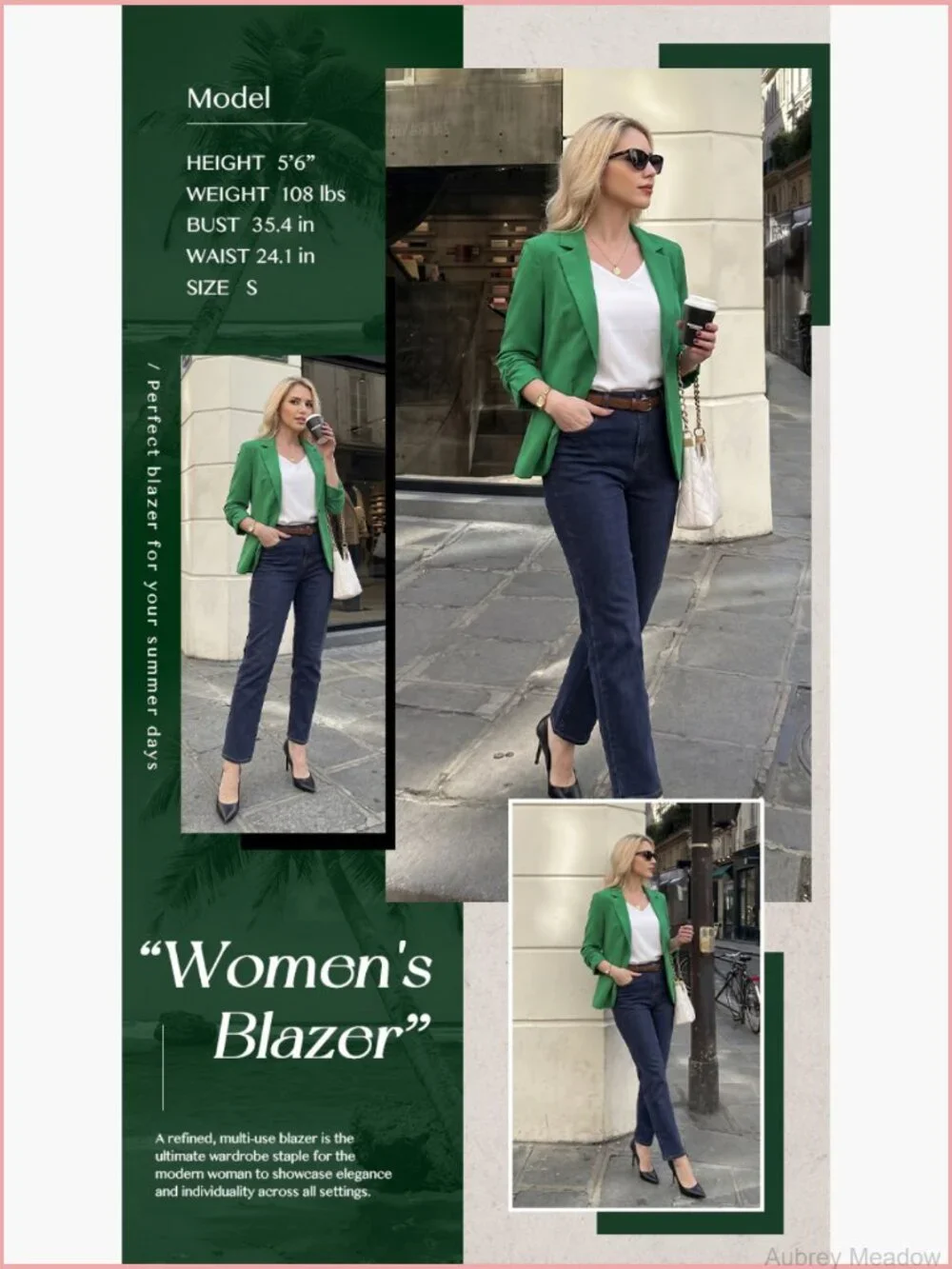 3/4 Sleeve Slim Fit Work Blazer Lapel Jacket Lined Pockets Shoulder Pads